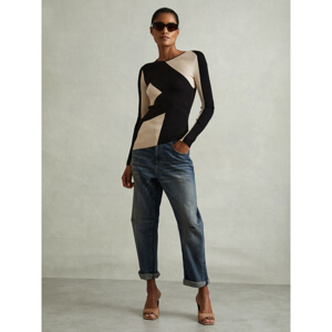 REISS JUDY Knitted Colourblock Asymmetric Top